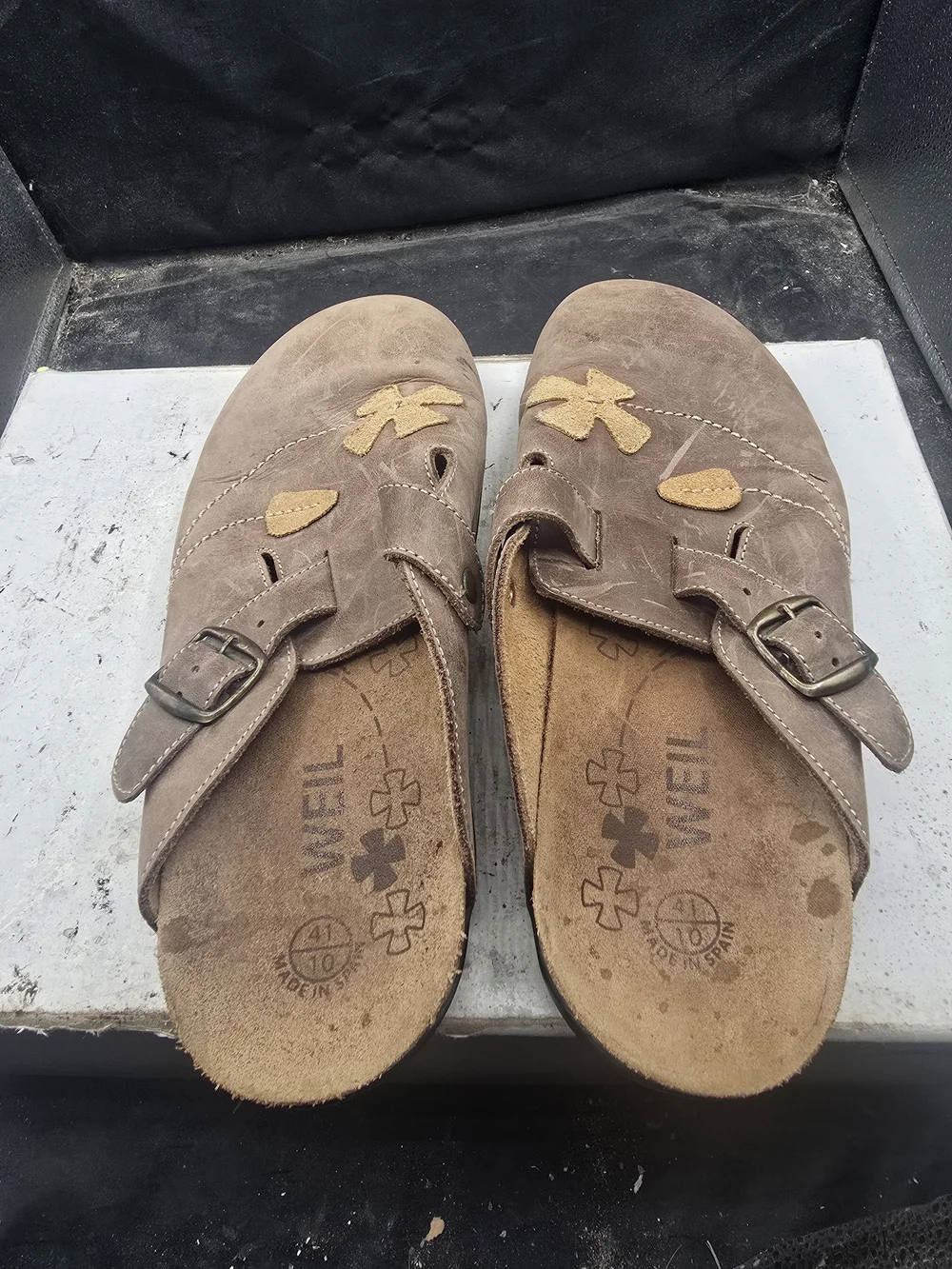 Naot Taupe Suede Slip-On Loafers with Floral Applique